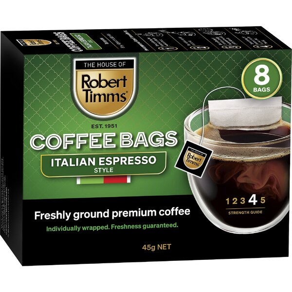 Robert Timms Italian Espresso Coffee Bags 8 pack