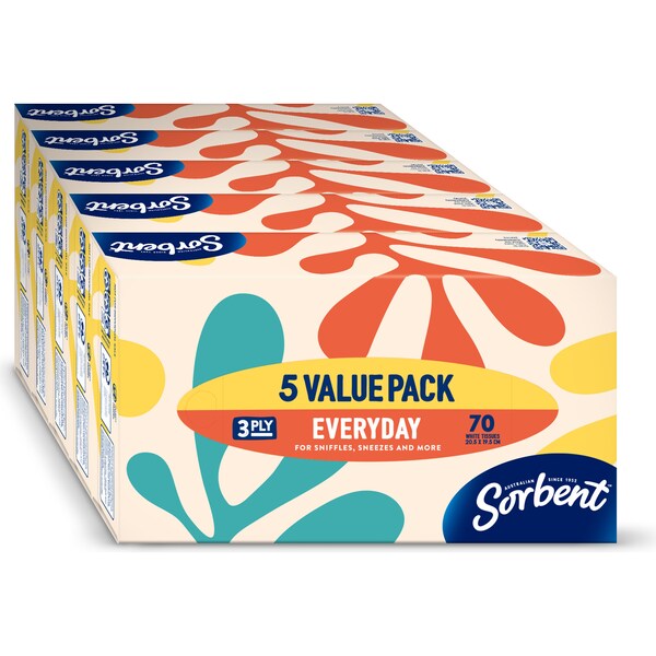 Sorbent Everyday 3 Ply Facial Tissues Value Pack 5 pack