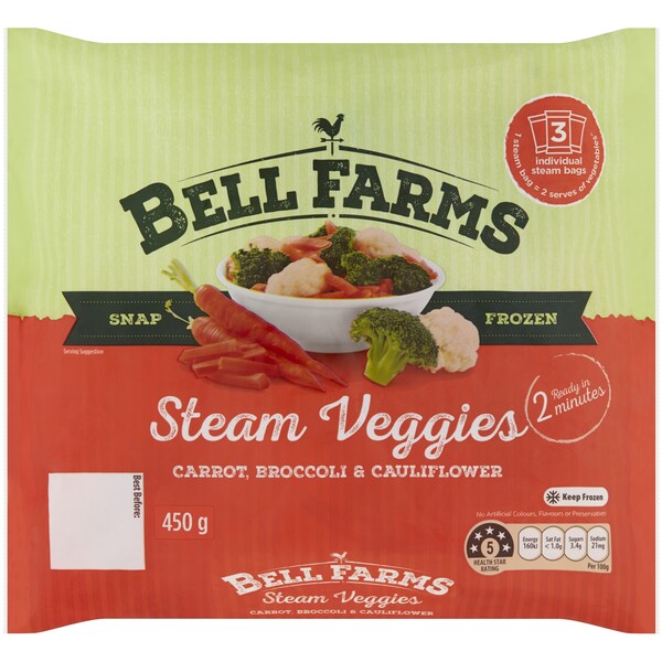 Bell Farms Steamed Veggies Carrot Broccoli & Cauliflower 3 pack