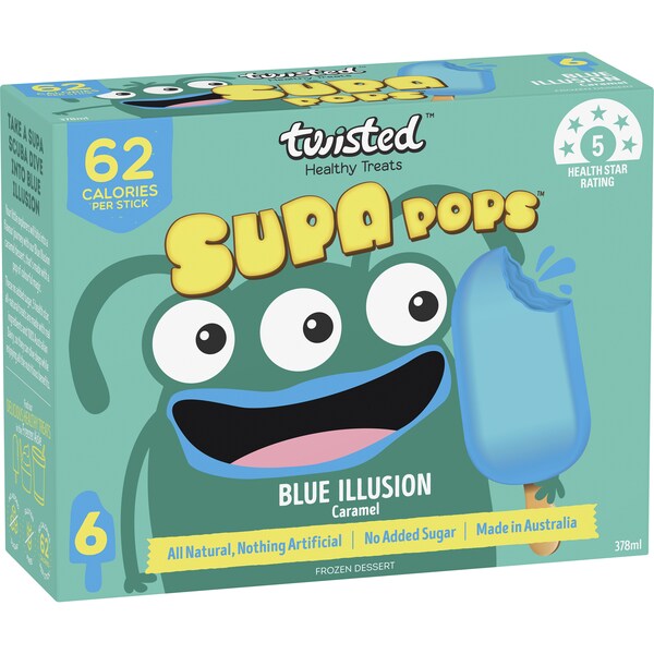 Twisted Supa Pops Blue Illusion Caramel Frozen Dessert Sticks 6 pack
