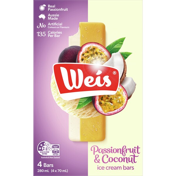 Weis Passionfruit Coconut Ice Cream Bars 4 pack