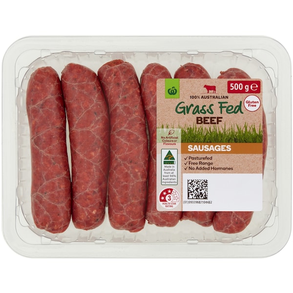 Woolworths Grass Fed Beef Sausage 500g