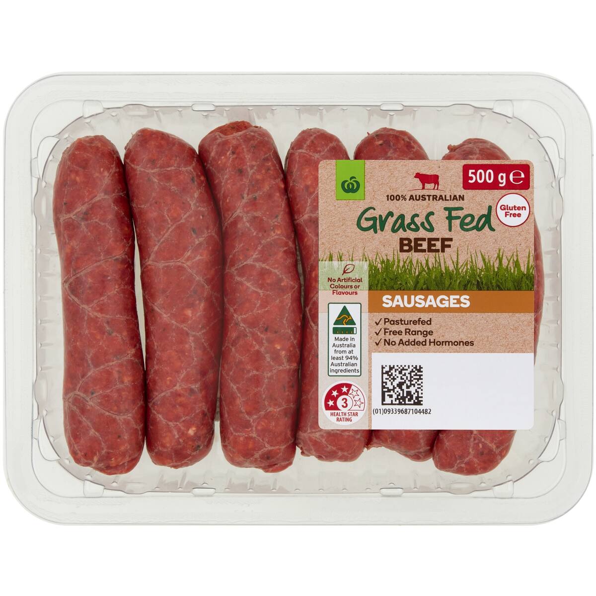 Woolworths Grass Fed Beef Sausage 500g bunch