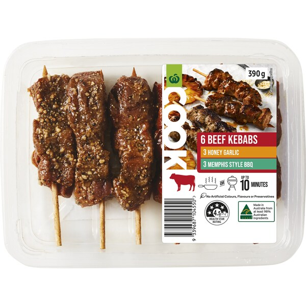 Woolworths Cook Marinated Beef Kebabs  390g