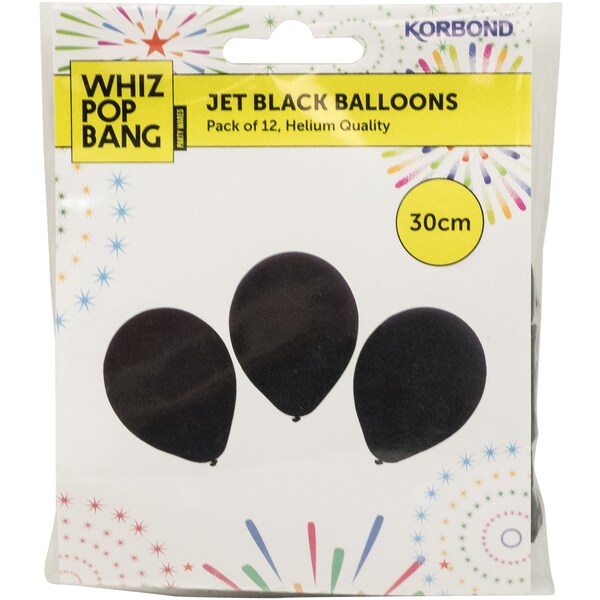 Korbond Jet Black Balloons 12 Pack