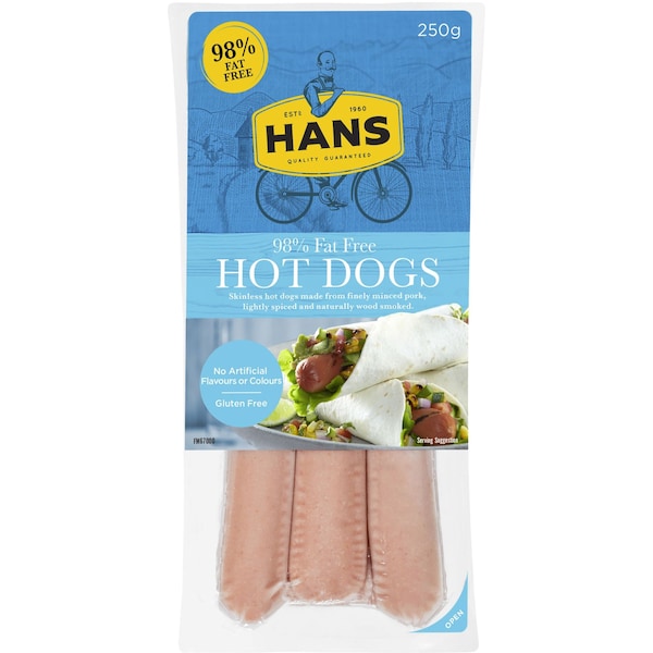 Hans Hot Dogs 98% Fat Free 250g