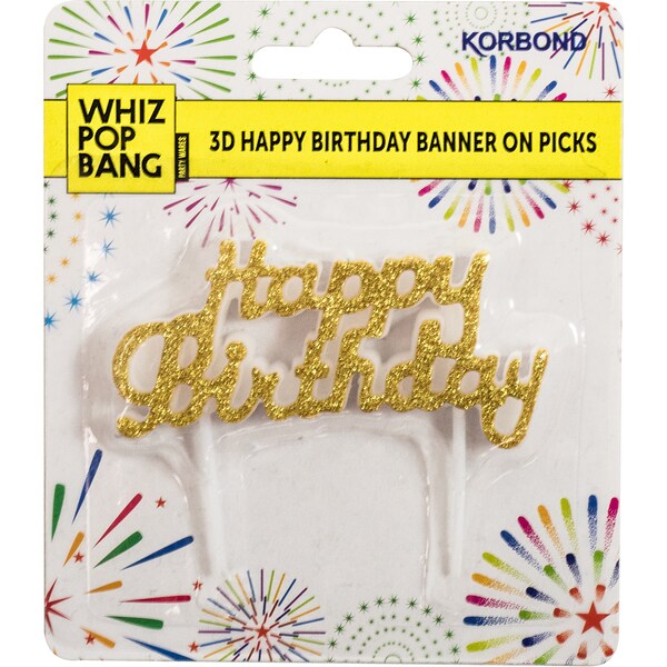 Korbond 3D Happy Birthday Cake Banner On Picks Assorted each