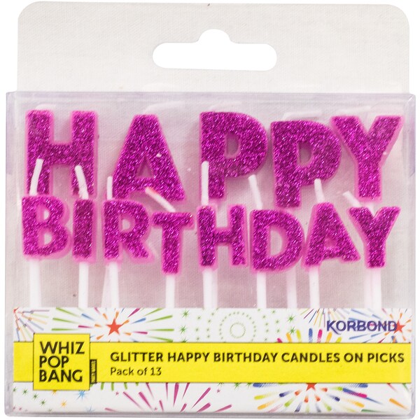 Korbond Happy Birthday Candle On Picks Glitter 13 pack