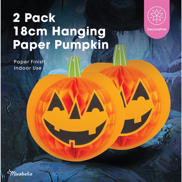 Mirabella 18cm Hanging Paper Pumpkin 2 pack