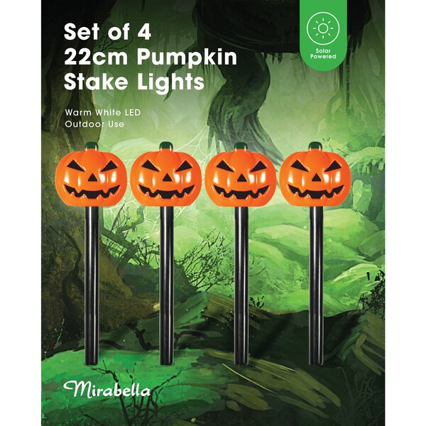 Mirabella 22cm Pumpkin Stake LED Lights 4 pack