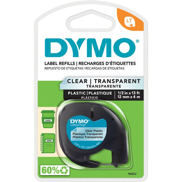 Dymo Letratag Plastic Tape 12mm x 4m Clear Each