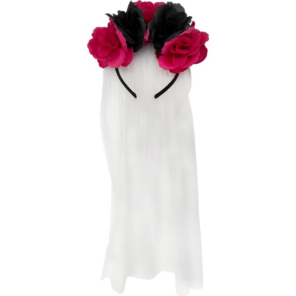 Halloween Dark Queen Headband Flowers & Veil each