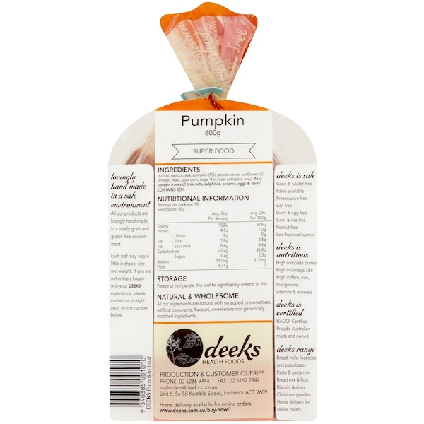 Deeks Pumpkin Loaf 600g