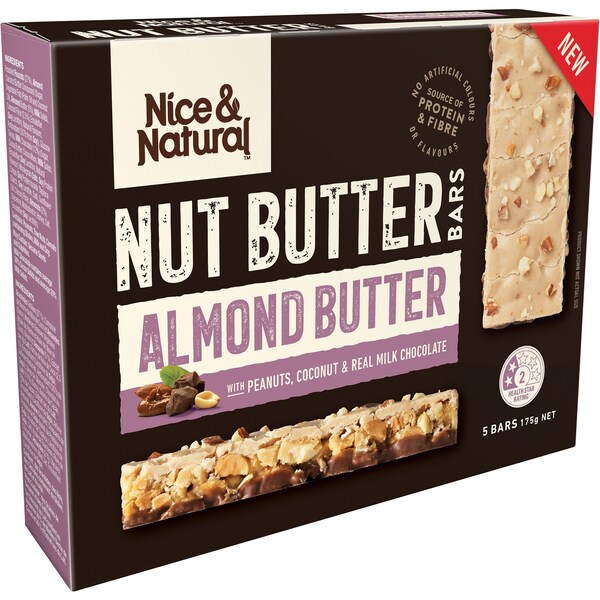 Nice & Natural Nut Butter Bars Almond Butter With Peanuts, Coconut & Choc 5 pack