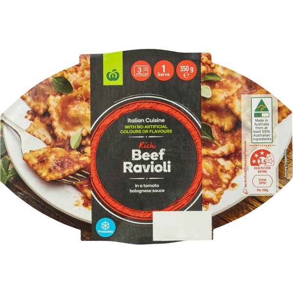 Woolworths Italian Cuisine Beef Ravioli Chilled Meal 350g