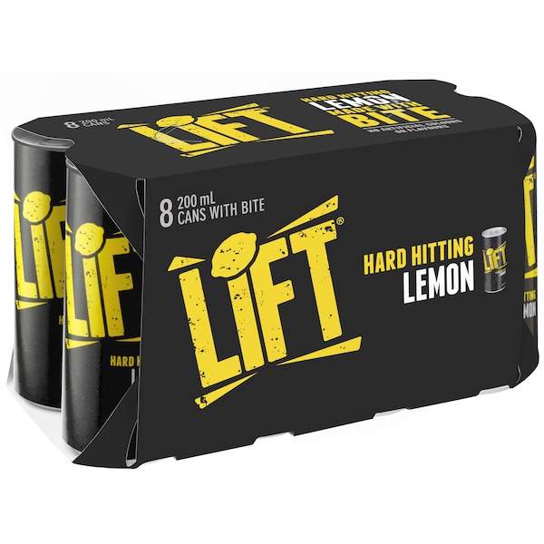 Lift Hard Hitting Lemon Cans 200ml x8 Pack