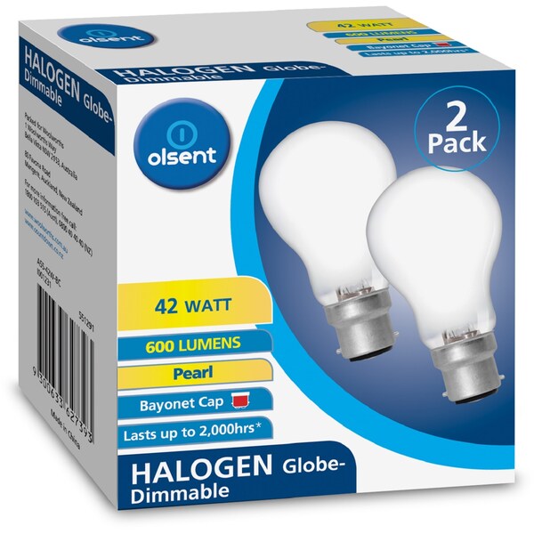 Olsent Pearl Halogen Globe 42 Watt 2 Pack