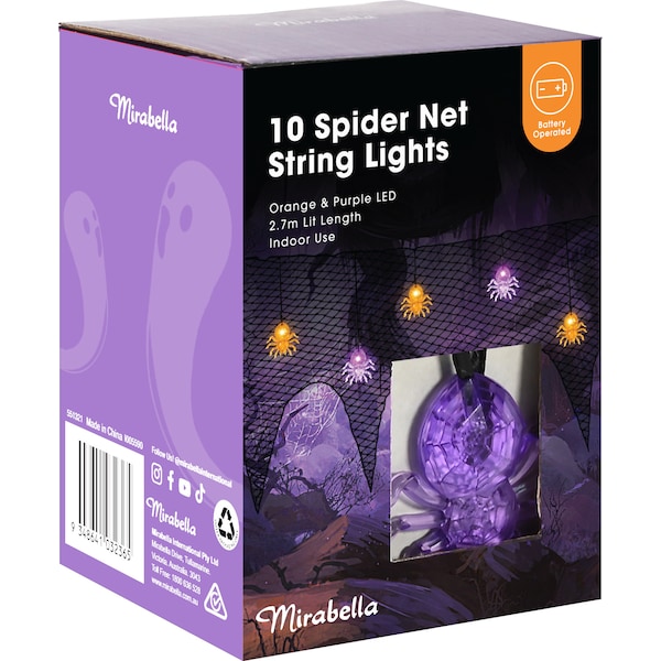 Mirabella 10 Spider Net String Lights Orange & Purple LED each