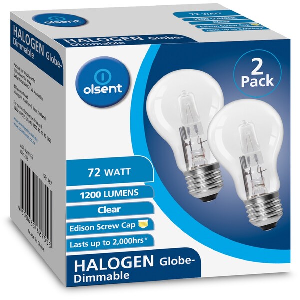 Olsent Clear Halogen Globe 72 Watt 2 Pack