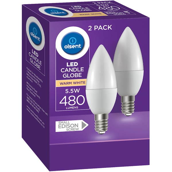 Olsent Led Candle Ses 5.5W 480Lm Ww 2 pack