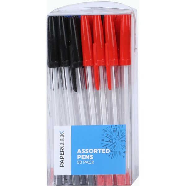 Paperclick Assorted Pens With Lid 50 pack