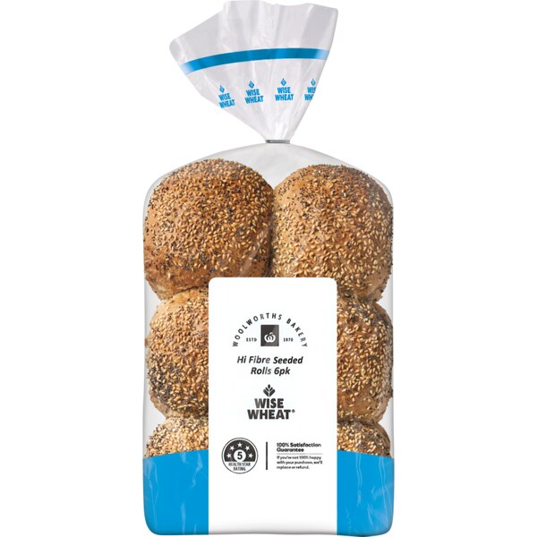 Woolworths Wise Wheat Hi Fibre Seeds & Grains Rolls 6 pack
