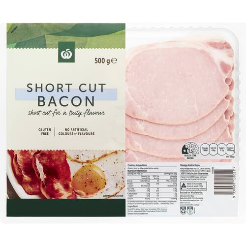 Woolworths Shortcut Bacon 500g bunch