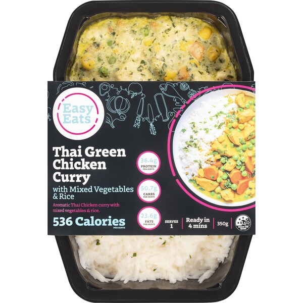 Easy Eats Thai Green Chicken Curry With Mixed Vegetables & Rice Meal 350g