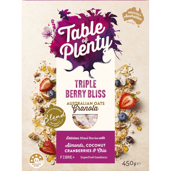 Table Of Plenty Australian Granola Oats Triple Berry Bliss 450g