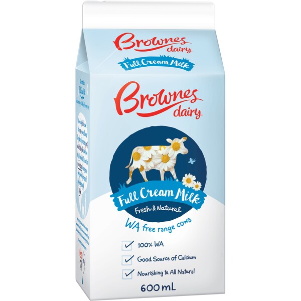 Brownes Full Cream Milk Wa Farm Fresh 600ml