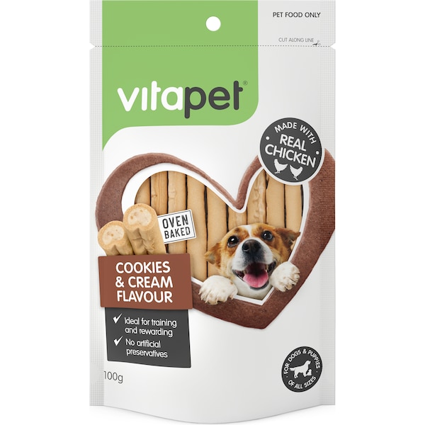 Vita Pet Cookies & Cream Sticks With Chicken Dog Treats 100g