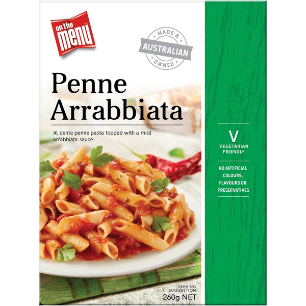 On The Menu Pasta Arrabbiata Frozen Meal 260g