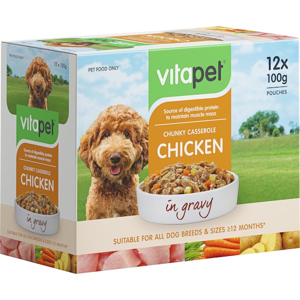 Vitapet Chunky Casserole With Chicken In Gravy Dog Food 100g x 12 pack