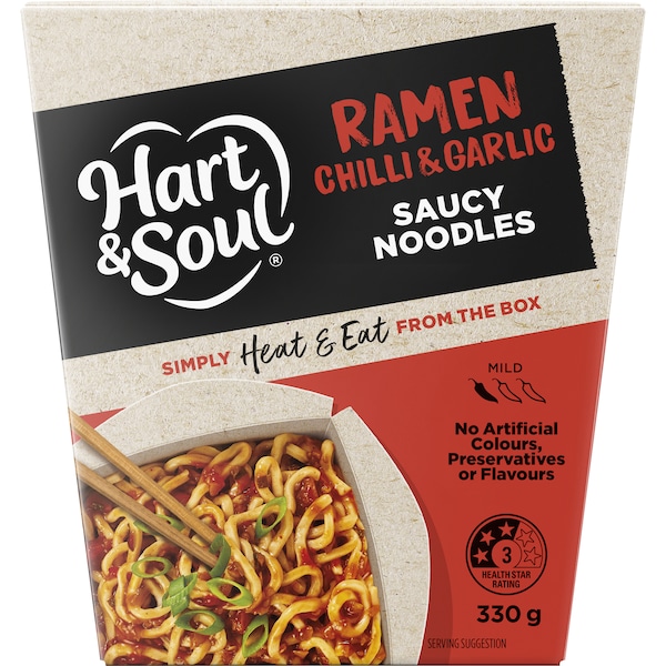 Hart & Soul Ramen Chilli & Garlic Saucy Noodles Box 330g