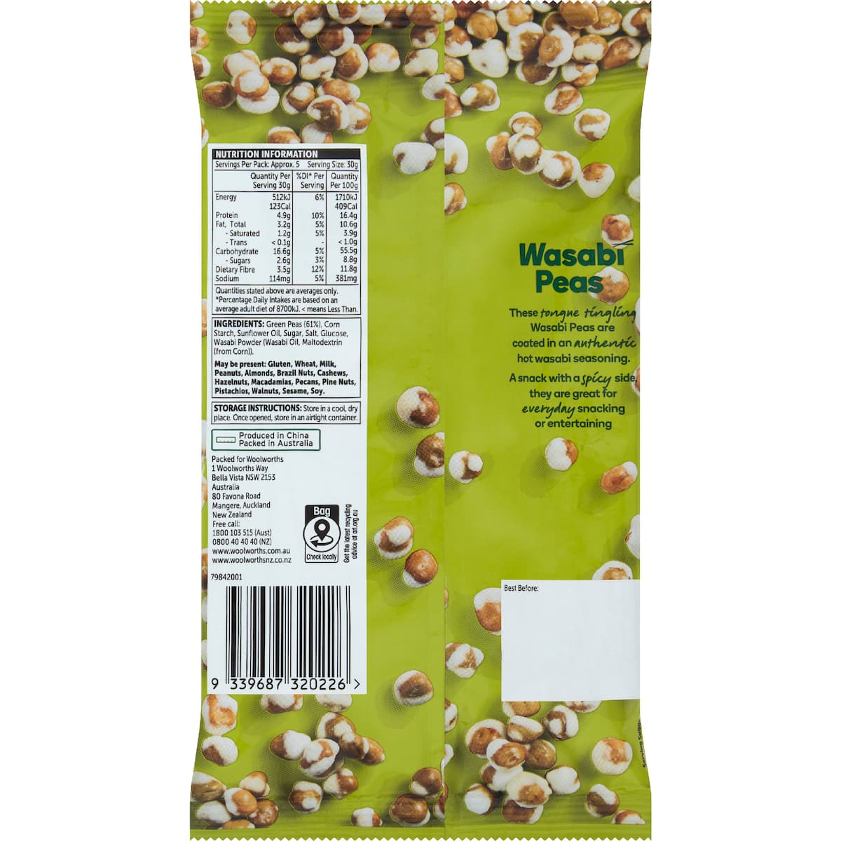 Woolworths Wasabi Peas 175g bunch