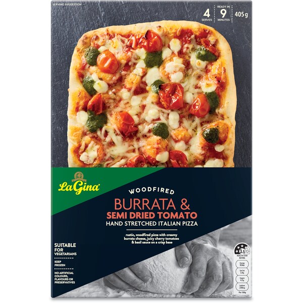 La Gina Woodfired Burrata & Semi Dried Tomato Italian Pizza 405g