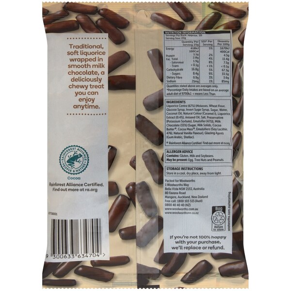 Woolworths Milk Chocolate Liquorice Bullets 270g