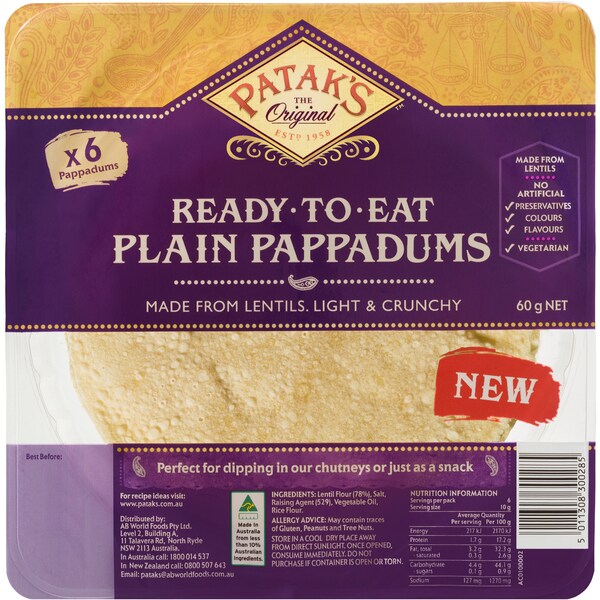 Patak's Ready To Eat Pappadums 6 Pack