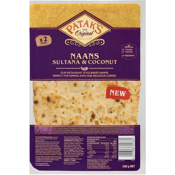 Patak's Sultana & Coconut Naan 2 Pack