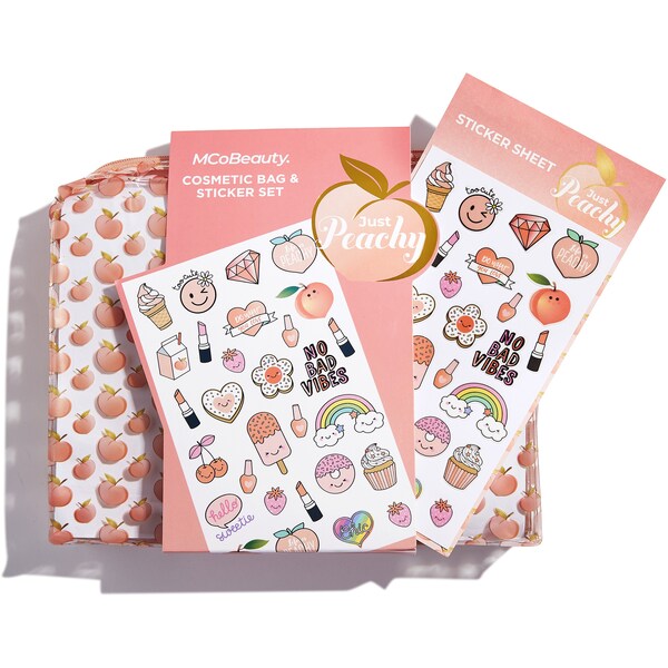 MCoBeauty Just Peachy Cosmetics Bag & Sticker Set Each
