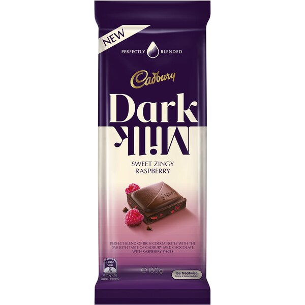 Cadbury Dark Milk Sweet Zingy Raspberry 160g Block