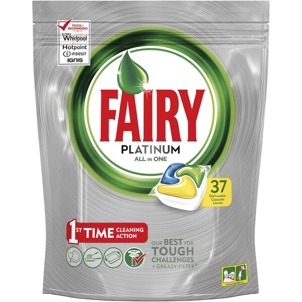 Fairy Platinum Dishwasher Tablets All In One Lemon 37 Capsules