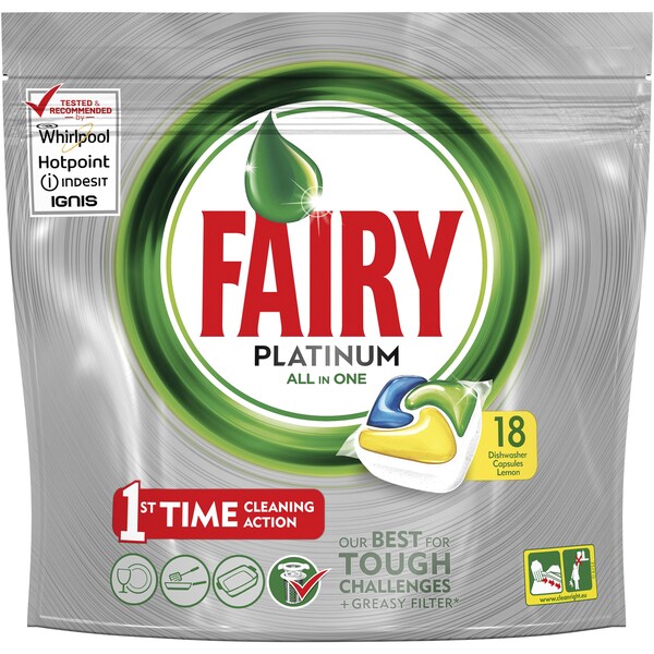 Fairy Platinum Dishwasher Tablets All In One Lemon 18 Capsules