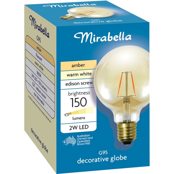 Mirabella 2w Led g95 Decorative Globe Edison Screw Amber Warm White Each