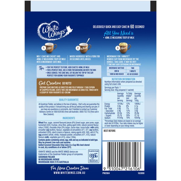 White Wings Cake In a Cup Salted Caramel & Choc Chip 55g