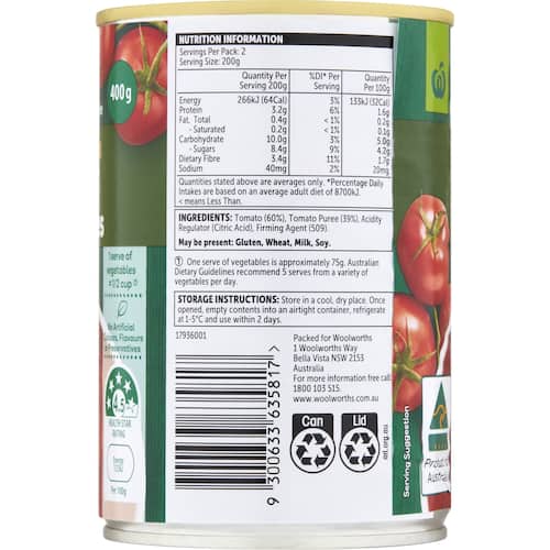 Woolworths Diced Tomatoes 400g bunch