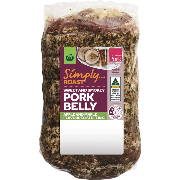 Woolworths Pork Belly Roast Maple & Apple Stuffing Min. 950g