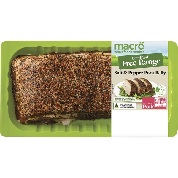 Macro Free Range Pork Belly Roast With Salt & Pepper Min. 500g