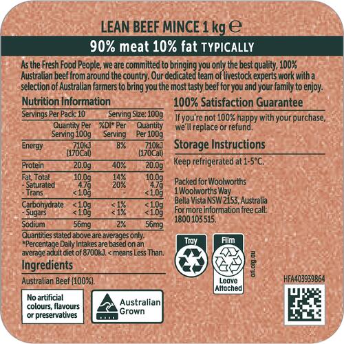 Woolworths Lean Beef Mince 1kg bunch