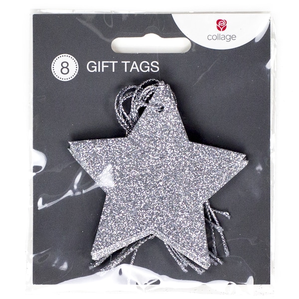 John Sands Silver Glitter Star Christmas Gift Tags 8 Pack
